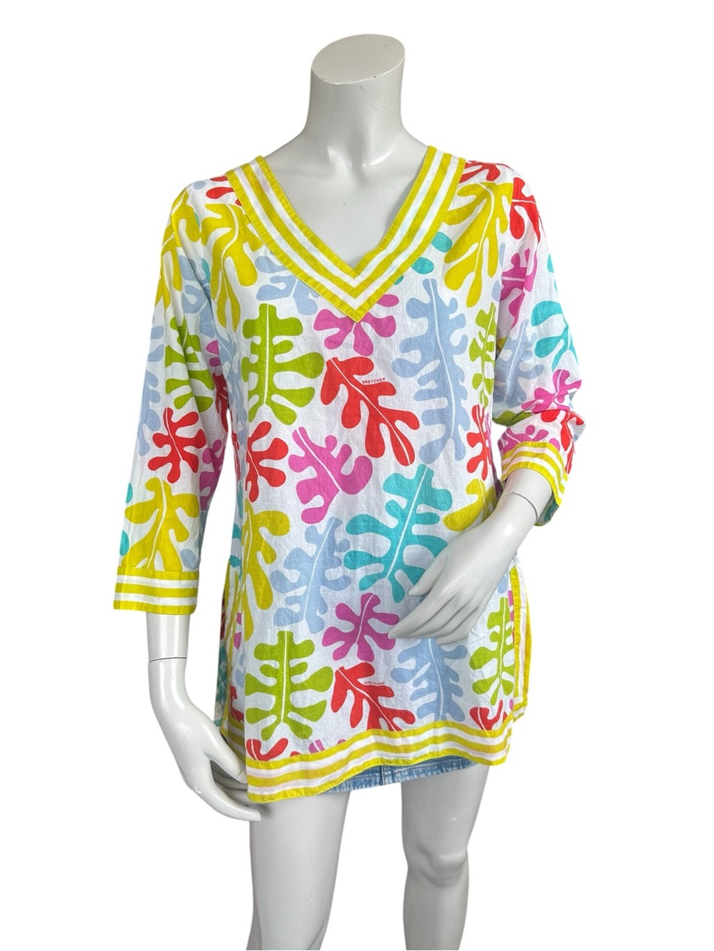 Gretchen Scott Designs White Rainbow Coral Reef Abstract Print Airy Tunic Medium